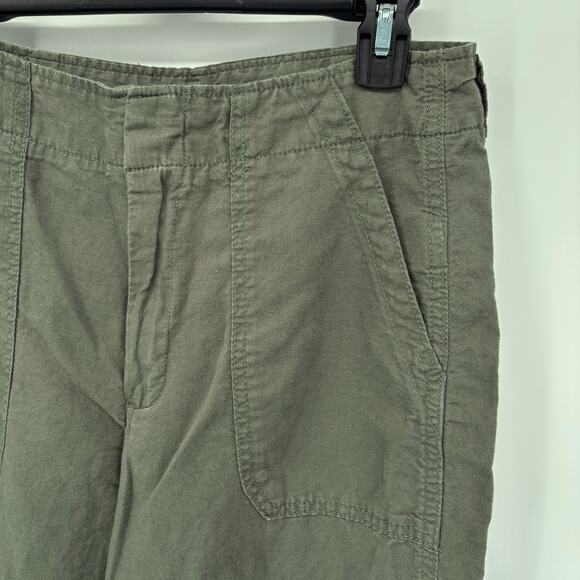 GAP Wide Leg Pants Sz 6 Linen Cotton High Rise Pockets Khaki Green Beach Coastal - Picture 2 of 6